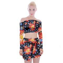 Orange And Blue Chamomiles Design Off Shoulder Top With Mini Skirt Set by ArtsyWishy