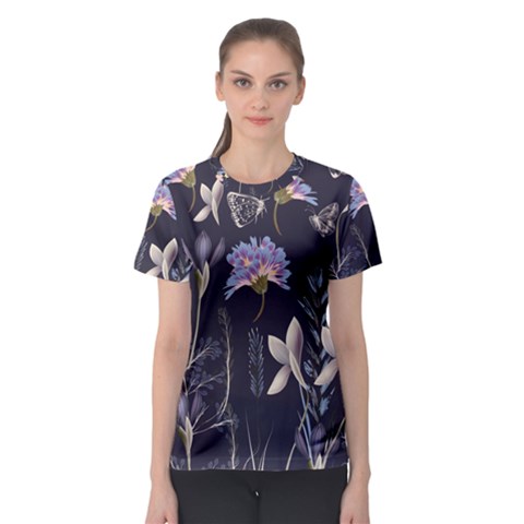 Butterflies And Flowers Painting Women s Sport Mesh Tee by ArtsyWishy