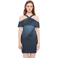 Blue Whale Family Shoulder Frill Bodycon Summer Dress by goljakoff