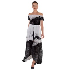 Whale In Clouds Off Shoulder Open Front Chiffon Dress by goljakoff