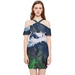 Blue Whales Dream Shoulder Frill Bodycon Summer Dress by goljakoff
