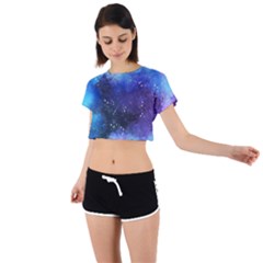 Blue Space Paint Tie Back Short Sleeve Crop Tee by goljakoff