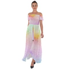 Rainbow Splashes Off Shoulder Open Front Chiffon Dress by goljakoff