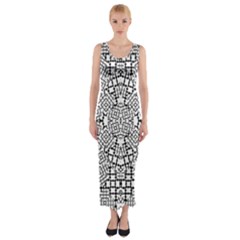 Modern Black And White Geometric Print Fitted Maxi Dress by dflcprintsclothing
