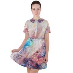 Galaxy Paint Short Sleeve Shoulder Cut Out Dress  by goljakoff