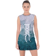 Blue Green Waves Lace Up Front Bodycon Dress by goljakoff