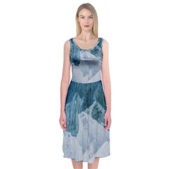 Blue Ocean Waves Midi Sleeveless Dress by goljakoff