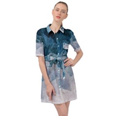 Blue Ocean Waves Belted Shirt Dress by goljakoff