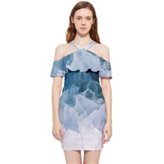 Blue Ocean Waves Shoulder Frill Bodycon Summer Dress by goljakoff