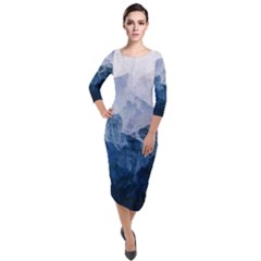 Blue Mountain Quarter Sleeve Midi Velour Bodycon Dress by goljakoff