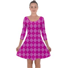 Pink Diamond Pattern Quarter Sleeve Skater Dress by ArtsyWishy
