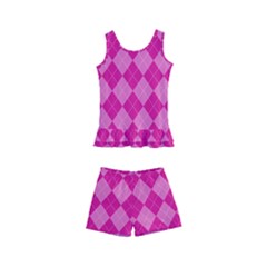 Pink Diamond Pattern Kids  Boyleg Swimsuit by ArtsyWishy