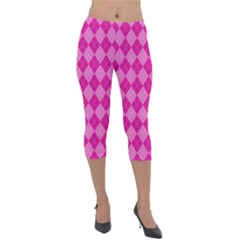 Pink Diamond Pattern Lightweight Velour Capri Leggings  by ArtsyWishy