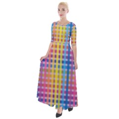 Digital Paper Stripes Rainbow Colors Half Sleeves Maxi Dress