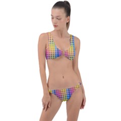 Digital Paper Stripes Rainbow Colors Ring Detail Crop Bikini Set