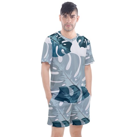 Monstera Leaves Background Men s Mesh Tee And Shorts Set by Alisyart