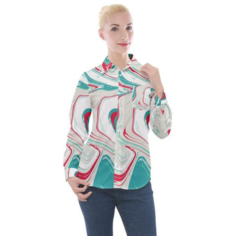 Vivid Marble Pattern Women s Long Sleeve Pocket Shirt by goljakoff