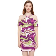 Purple Vivid Marble Pattern Shoulder Frill Bodycon Summer Dress by goljakoff