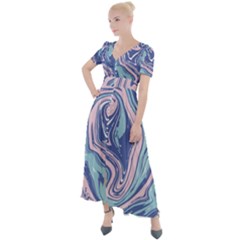 Blue Vivid Marble Pattern 10 Button Up Short Sleeve Maxi Dress by goljakoff