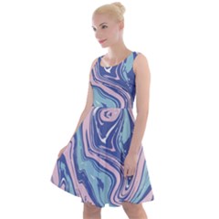 Blue Vivid Marble Pattern 10 Knee Length Skater Dress by goljakoff