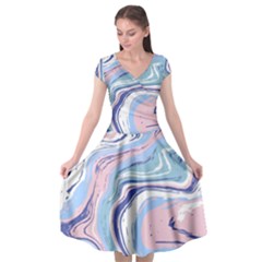 Rose And Blue Vivid Marble Pattern 11 Cap Sleeve Wrap Front Dress by goljakoff