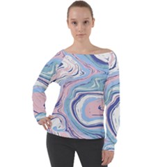 Rose And Blue Vivid Marble Pattern 11 Off Shoulder Long Sleeve Velour Top by goljakoff