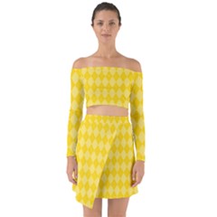 Yellow Diamonds Off Shoulder Top With Skirt Set by ArtsyWishy