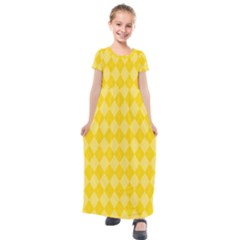 Yellow Diamonds Kids  Short Sleeve Maxi Dress by ArtsyWishy