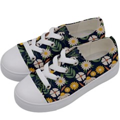 Flower Grey Pattern Floral Kids  Low Top Canvas Sneakers by Dutashop