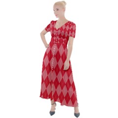 Red Diamonds Button Up Short Sleeve Maxi Dress