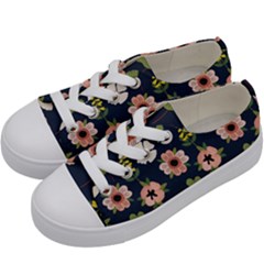 Flower White Grey Pattern Floral Kids  Low Top Canvas Sneakers