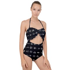 Electrical Symbols Callgraphy Short Run Inverted Scallop Top Cut Out Swimsuit by WetdryvacsLair
