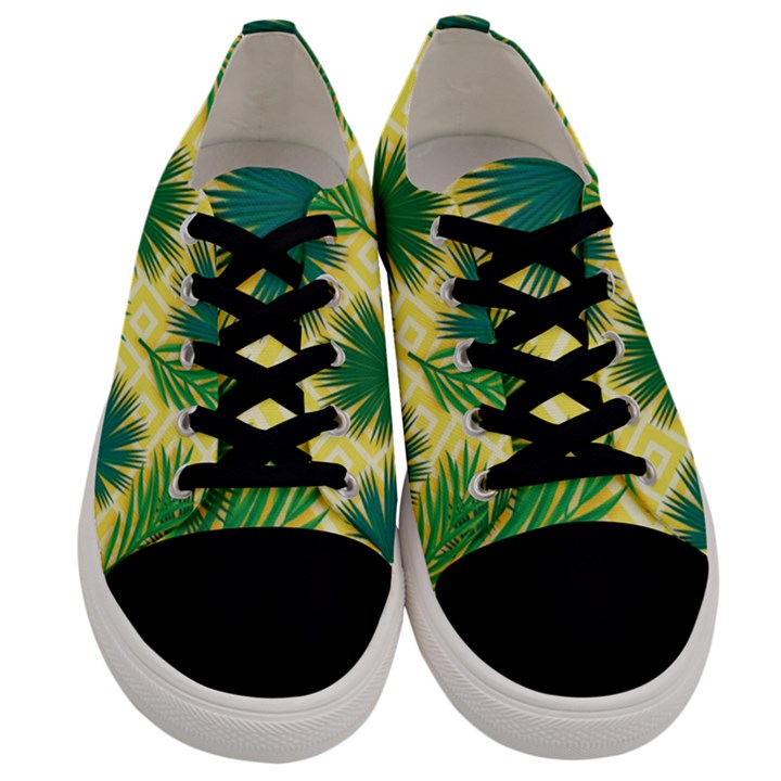 Yellow Tropical Pattern Men s Low Top Canvas Sneakers