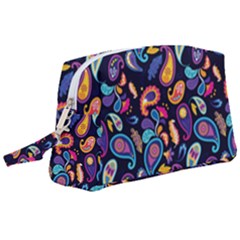 Paisley Baatik Purple Print Wristlet Pouch Bag (large) by designsbymallika
