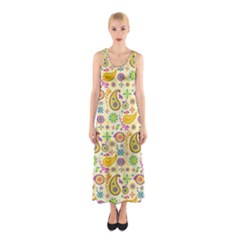 Paisley Print Yellow Sleeveless Maxi Dress by designsbymallika