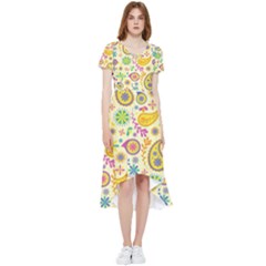 Paisley Print Yellow High Low Boho Dress by designsbymallika