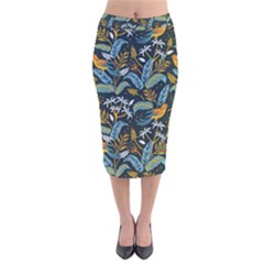 Tropical Bird Pattern Velvet Midi Pencil Skirt by designsbymallika