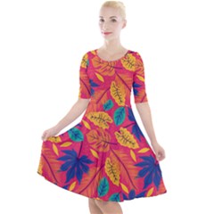 Beautiful Pink Tropical Pattern Quarter Sleeve A-line Dress by designsbymallika