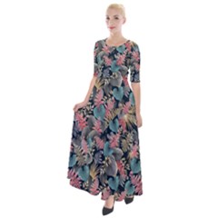 Pink Blue Metallic Pattern Half Sleeves Maxi Dress by designsbymallika