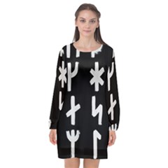 Younger Futhark Rune Set Collected Inverted Long Sleeve Chiffon Shift Dress  by WetdryvacsLair