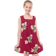 Bright Decorative Seamless  Pattern With  Fairy Fish On The Red Background  Kids  Cross Back Dress