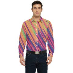 Colorful Stripes Men s Long Sleeve Pocket Shirt  by Dazzleway