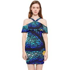 Sea-fans-diving-coral-stained-glass Shoulder Frill Bodycon Summer Dress