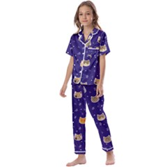 Multi Kitty Kids  Satin Short Sleeve Pajamas Set by CleverGoods