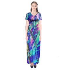 Title Wave, Blue, Crashing, Wave, Natuere, Abstact, File Img 20201219 024243 200 Short Sleeve Maxi Dress by ScottFreeArt