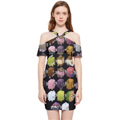 Glitch Glitchen Npc Cubimals Pattern Shoulder Frill Bodycon Summer Dress by WetdryvacsLair