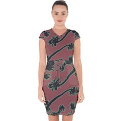 Tropical Style Floral Motif Print Pattern Capsleeve Drawstring Dress  by dflcprintsclothing