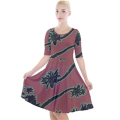 Tropical Style Floral Motif Print Pattern Quarter Sleeve A-line Dress by dflcprintsclothing