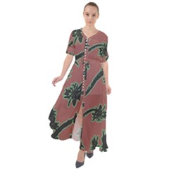 Tropical Style Floral Motif Print Pattern Waist Tie Boho Maxi Dress