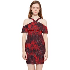 Red Abstract Shoulder Frill Bodycon Summer Dress by Dazzleway